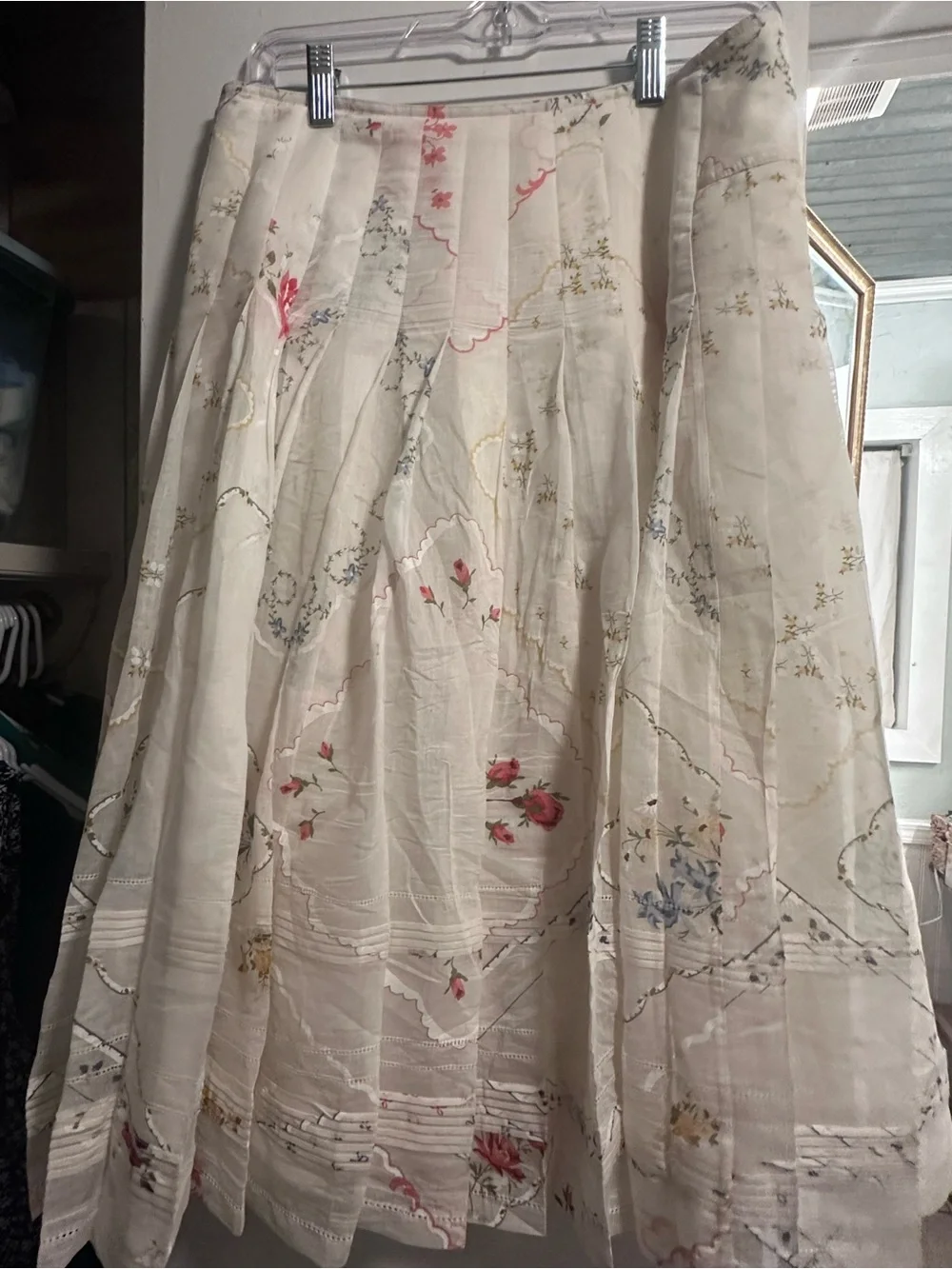 Tory Burch Cream Floral Pleated Midi Skirt